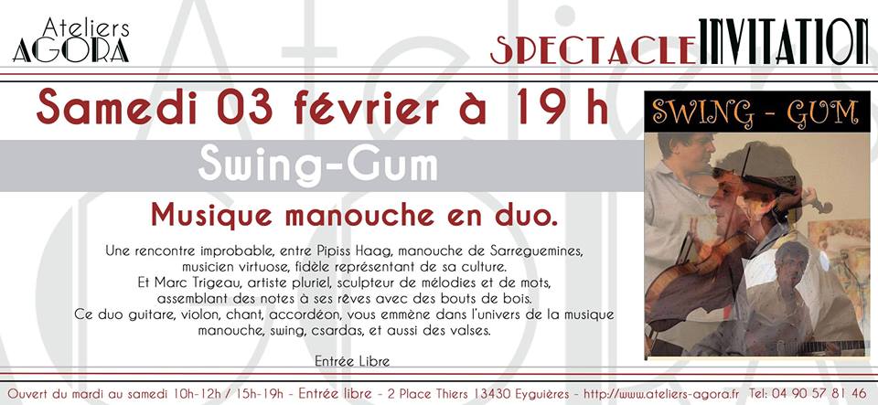 Samedi 3 Février à 19h Spectacle Swing-Gum